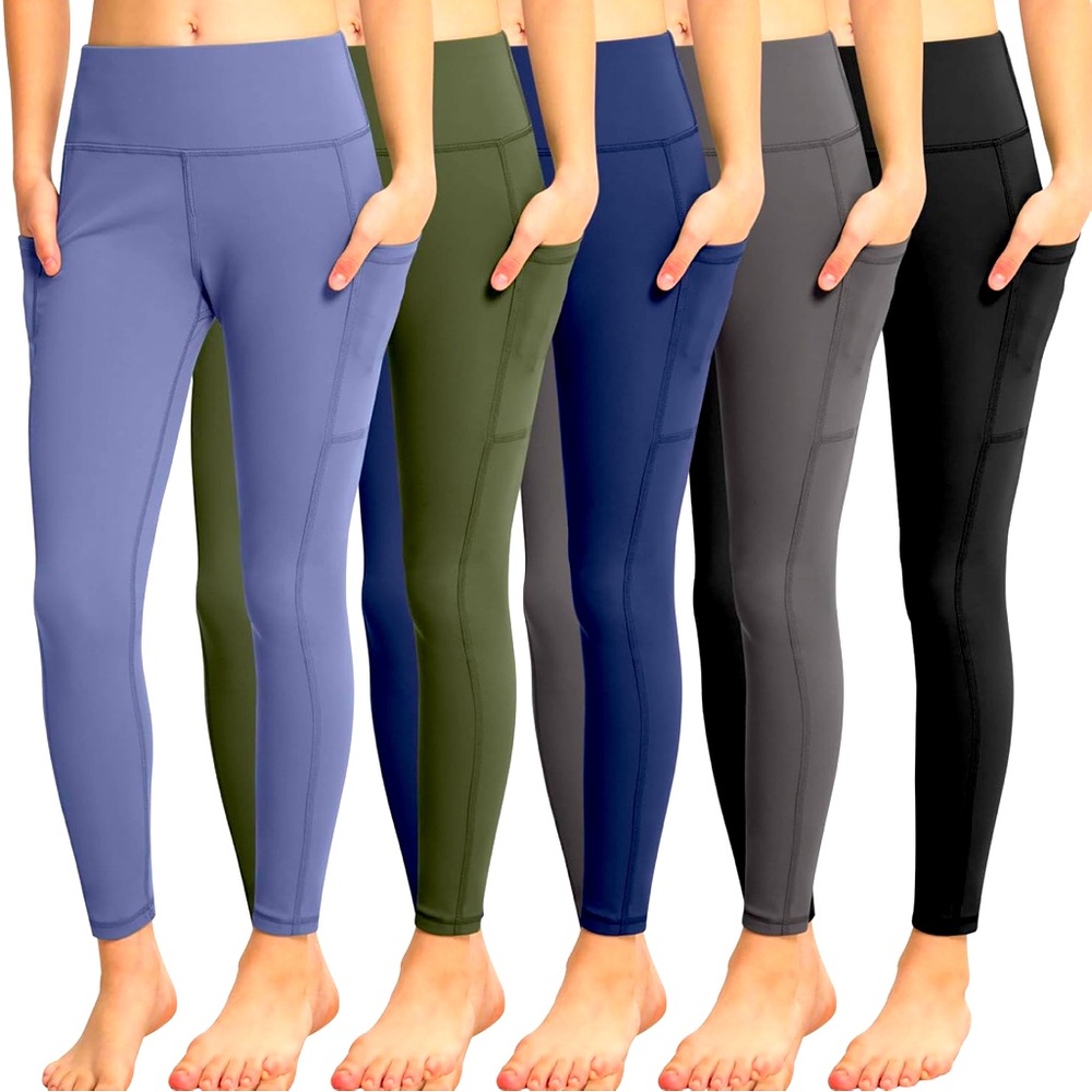 Chrleisure Black, Blue, Lavender, and Gray High-Waisted Girls Athletic Leggings